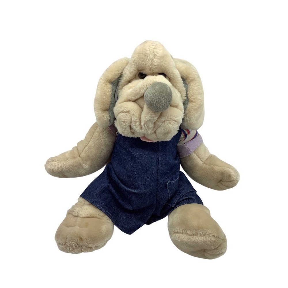 Vintage Ganz Bros 1981 Overalls Collar Wrinkles Hand Puppet Plush Hound Dog Toy